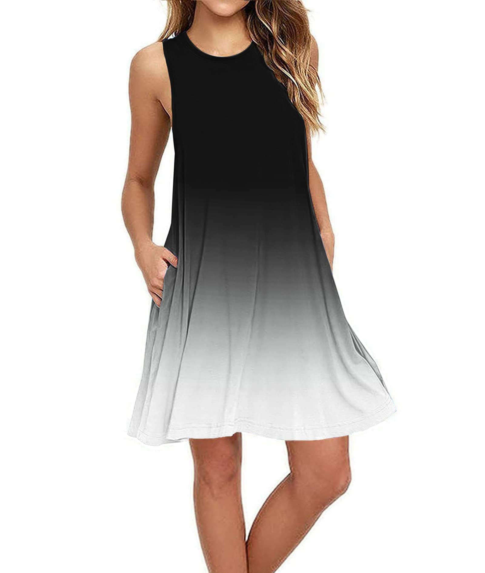 Summer Dresses for Women Casual Sleeveless Swing Sundress with Pockets