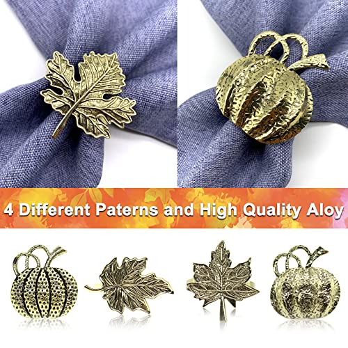 12 Pcs Pumpkin Maple Leaf Napkin Rings 4-Style Thanksgiving Pumpkin Fall Maple Leaf Napkin Ring Holders for Autumn Harvest, Halloween, Christmas, Weddings, Family Gatherings, Dinner Party Table Decor - Thumbnail 6