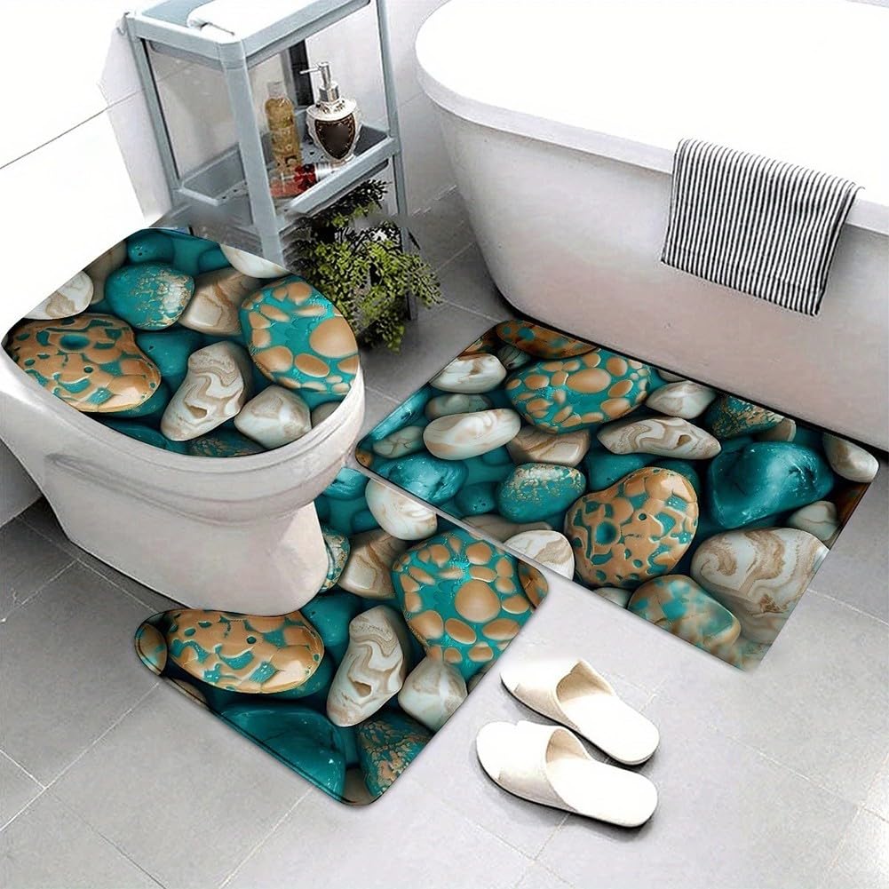 Tapis de bain galets verts en diatomée lot de 3 pour douche