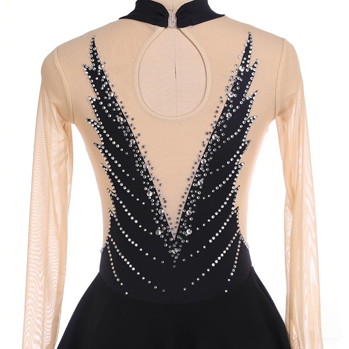 Body Pattinaggio Artistico Vestito Bambina, con Strass, a Maniche Lunghe, Girocollo Vuoto Giunzione Body Ginnastica Artistica Danza
