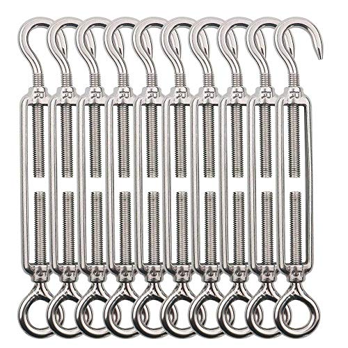 TooTaci M4 Tendeur Inox,10 Pièces Tendeurs de Fil,Tendeur Crochet et oeil en Acier Inoxydable 304, Tendeur Cable/Tendeur Fil Acier Utilisé pour Cordes à linge,Suspendre,Cable de Garde Corps