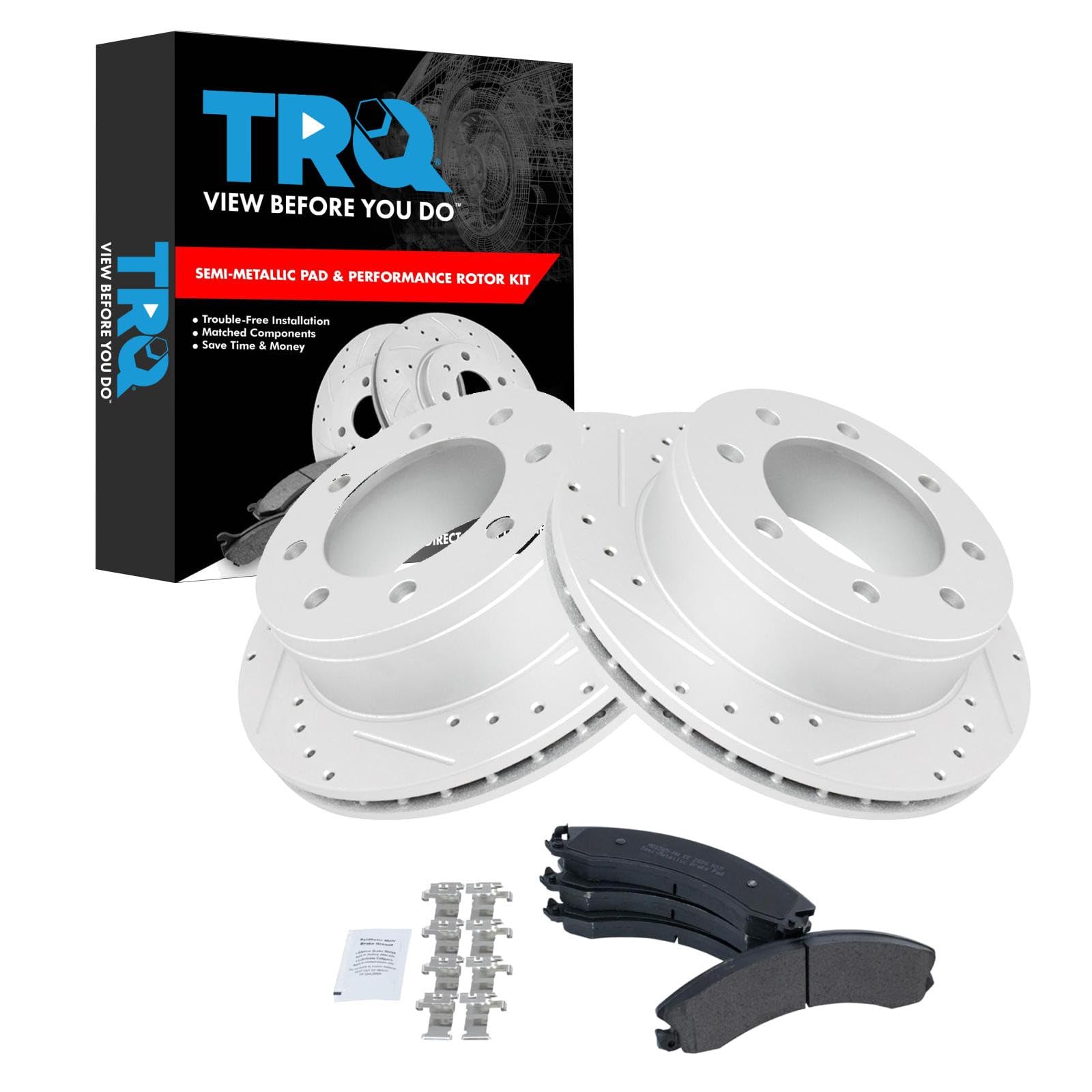 TRQ Performance Rear Brake Pad and Rotor Set Semi Metallic G Coated Rotors Compatible with 2009 GMC Savana 3500