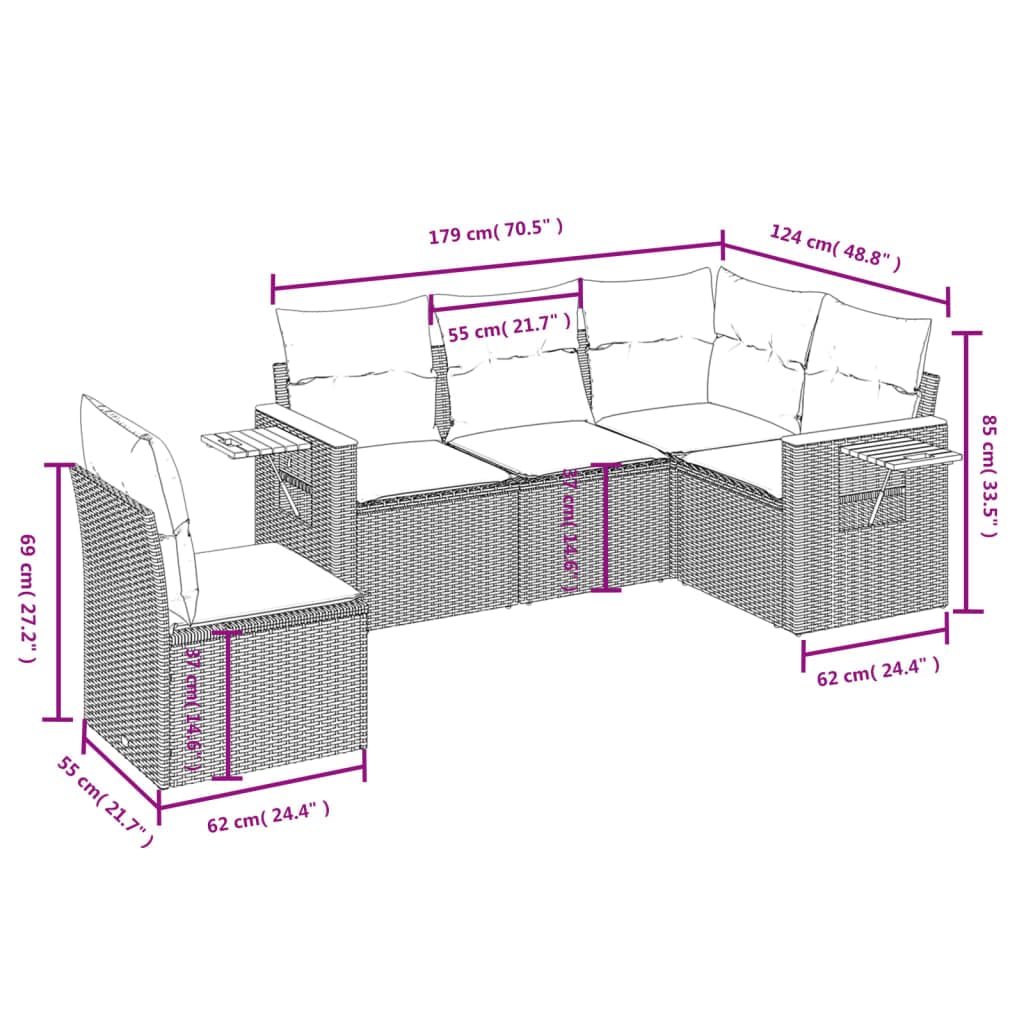 Salon de jardin 5 pcs avec coussins gris résine tressée modulable canapé d angle extérieur avec rangement imperméable table rabattable et assise confortable pour patio terrasse et arrière cour