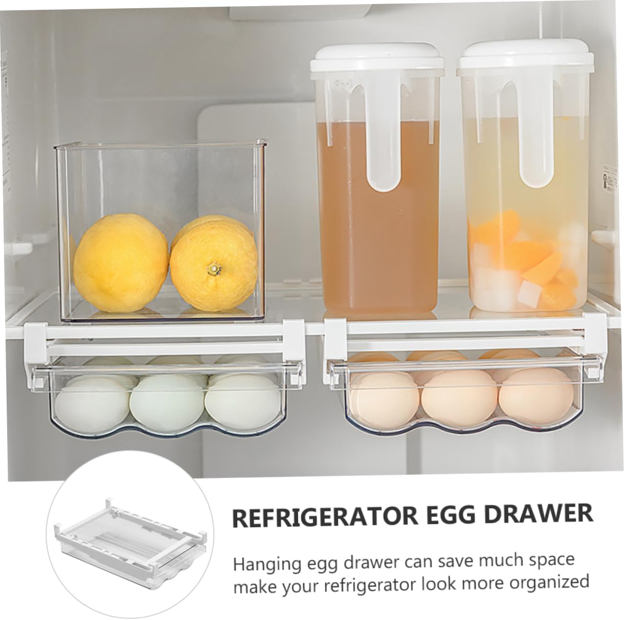 Angoily Refrigerator Hanging Egg Holder Drawer Style Egg Storage Container for Easy Access Space-saving Design for Kitchen Organization and More