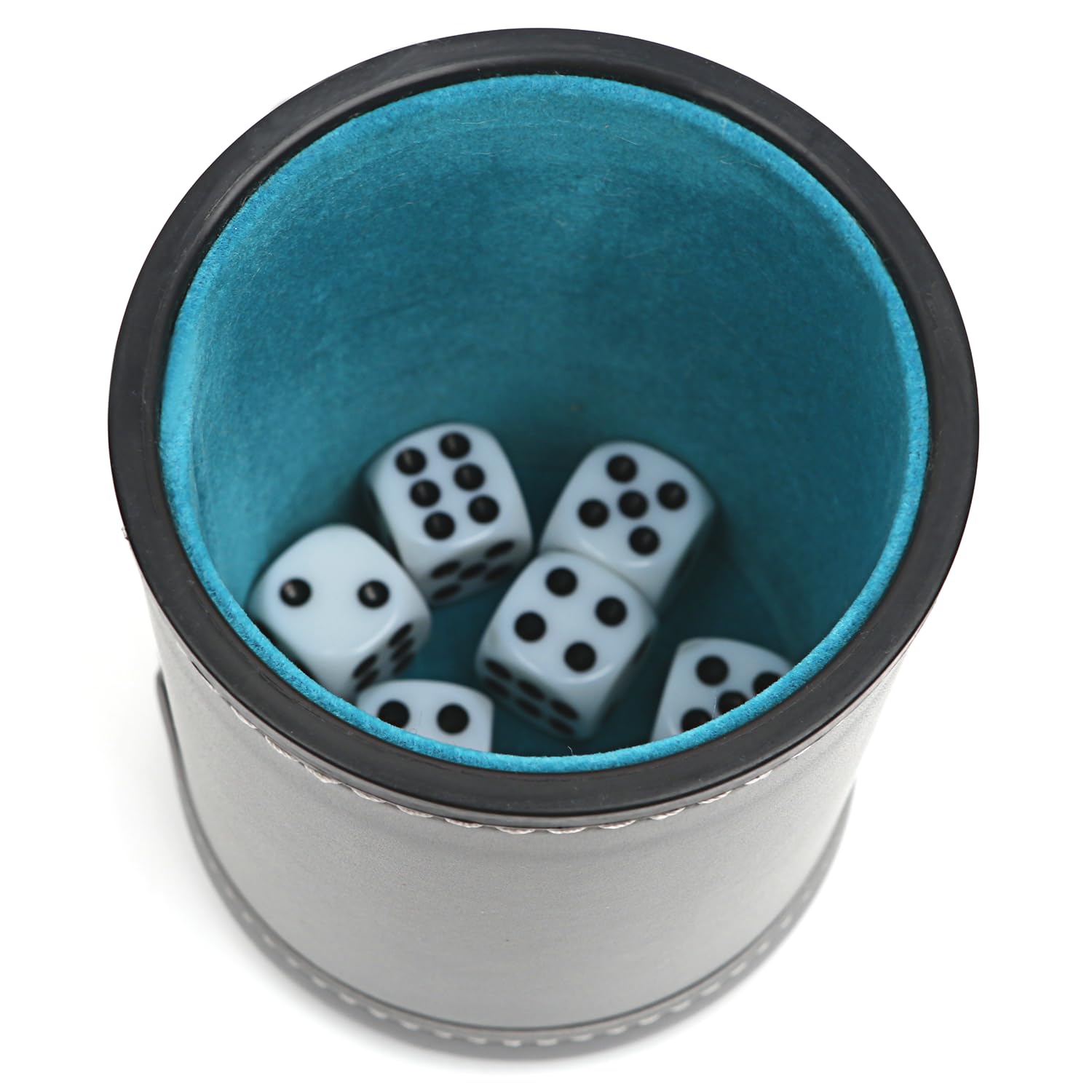 Professional - Juego de dados de piel sintética con forro de fieltro, juego de 6 dados de puntos para juego Yahtzee, Gris