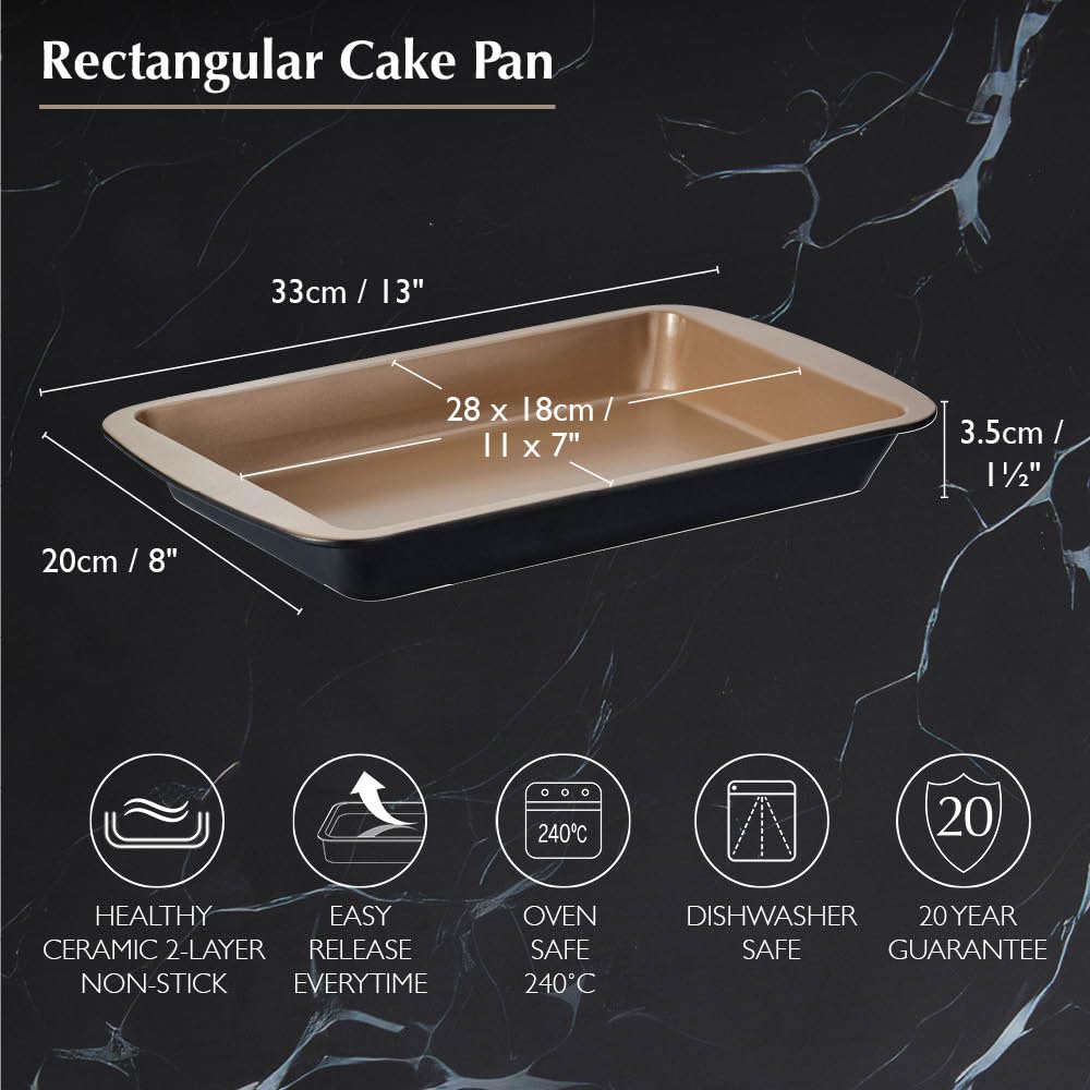 Stanley Rogers Ceramabake Moule à gâteau rectangulaire en céramique anti-adhésif sans PFAS, PTFE, PFOS, PFOA, cadmium et plomb, idéal pour four, brownies, tranches, route rocheuse, 28 x 18 x 3,5 cm