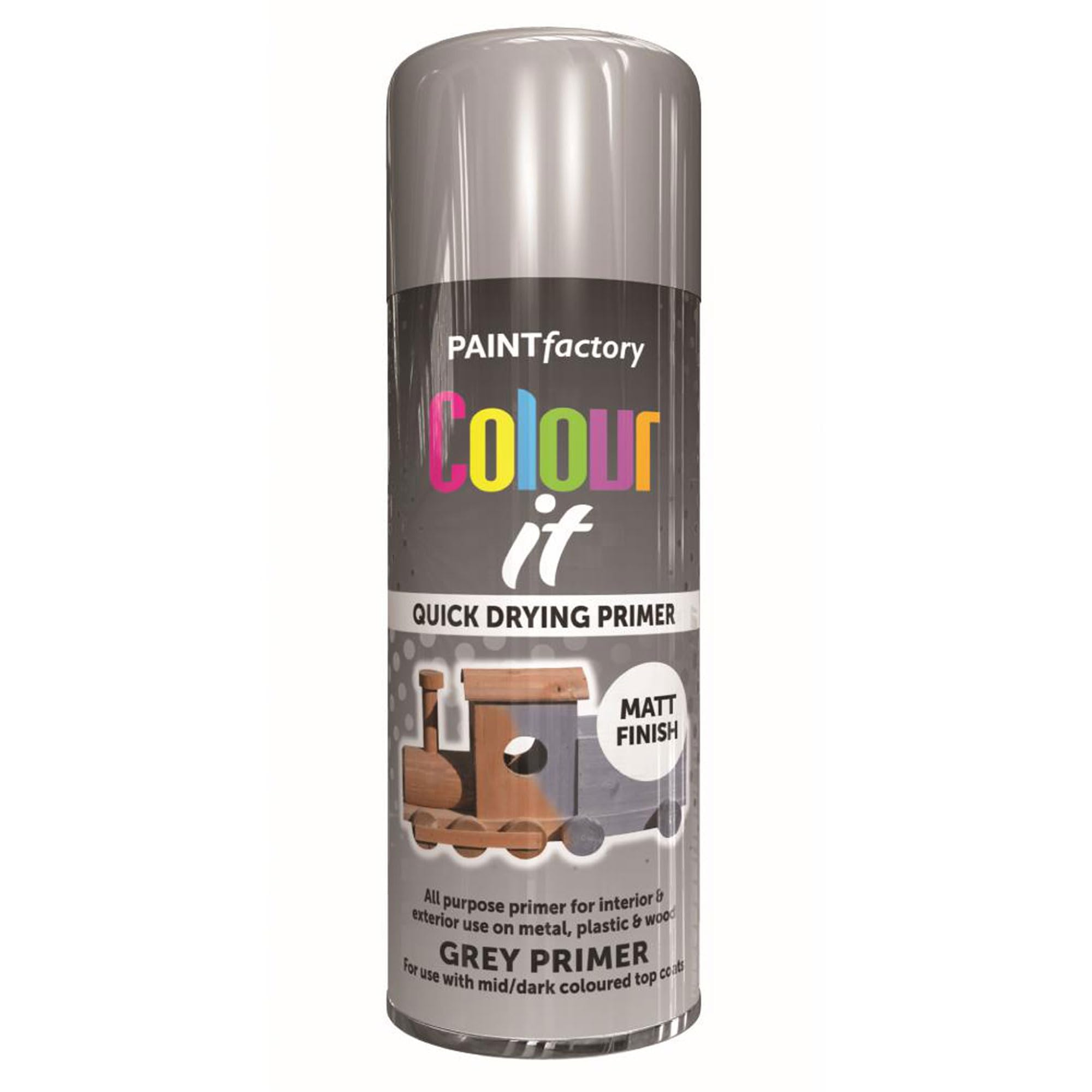 Eliz Rapide Paint Factory Grey Primer Spray Paint 400ml - All Purpose Primer or Interior & Exterior. Use on Metal, Plastic, Wood and Many More Surfaces.