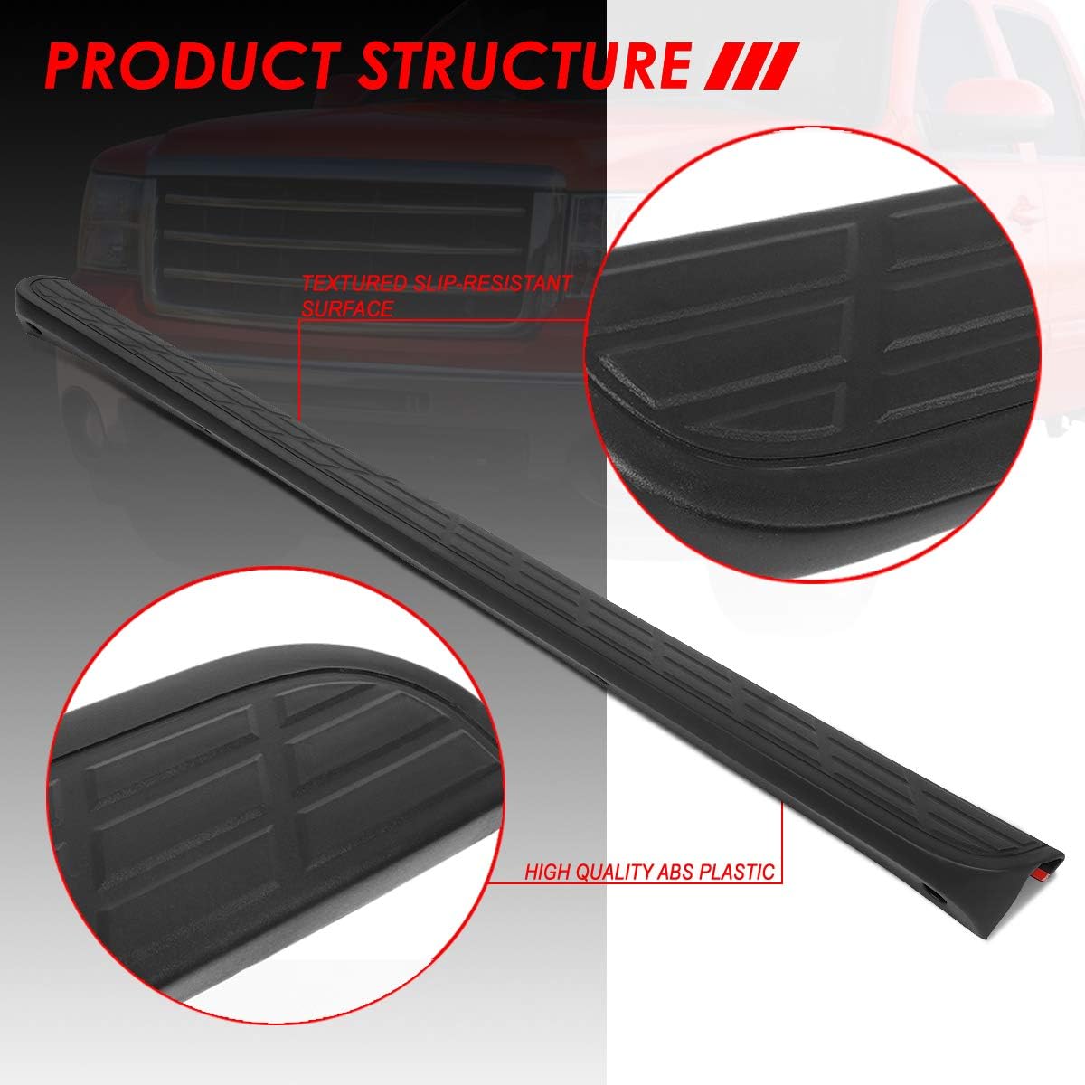 Auto Dynasty ABS Tailgate Spoiler Cap Molding Top Protector Compatible with Chevy Silverado GMC Sierra 07-14