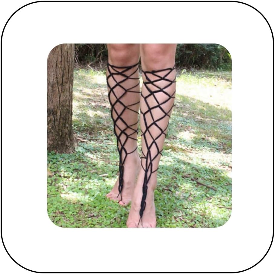 AsphireBeach Crochet Barefoot Sandals 2pcs Bridal Wedding Floral Anklet Yoga Dance Foot Accessories Bandage Foot Chains for Women and Girls (Black(Long))