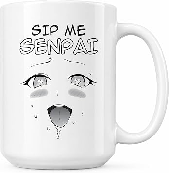 Anime 15oz White Coffee Mug - Sip Me Senpai - Haentai Weaboo Animation