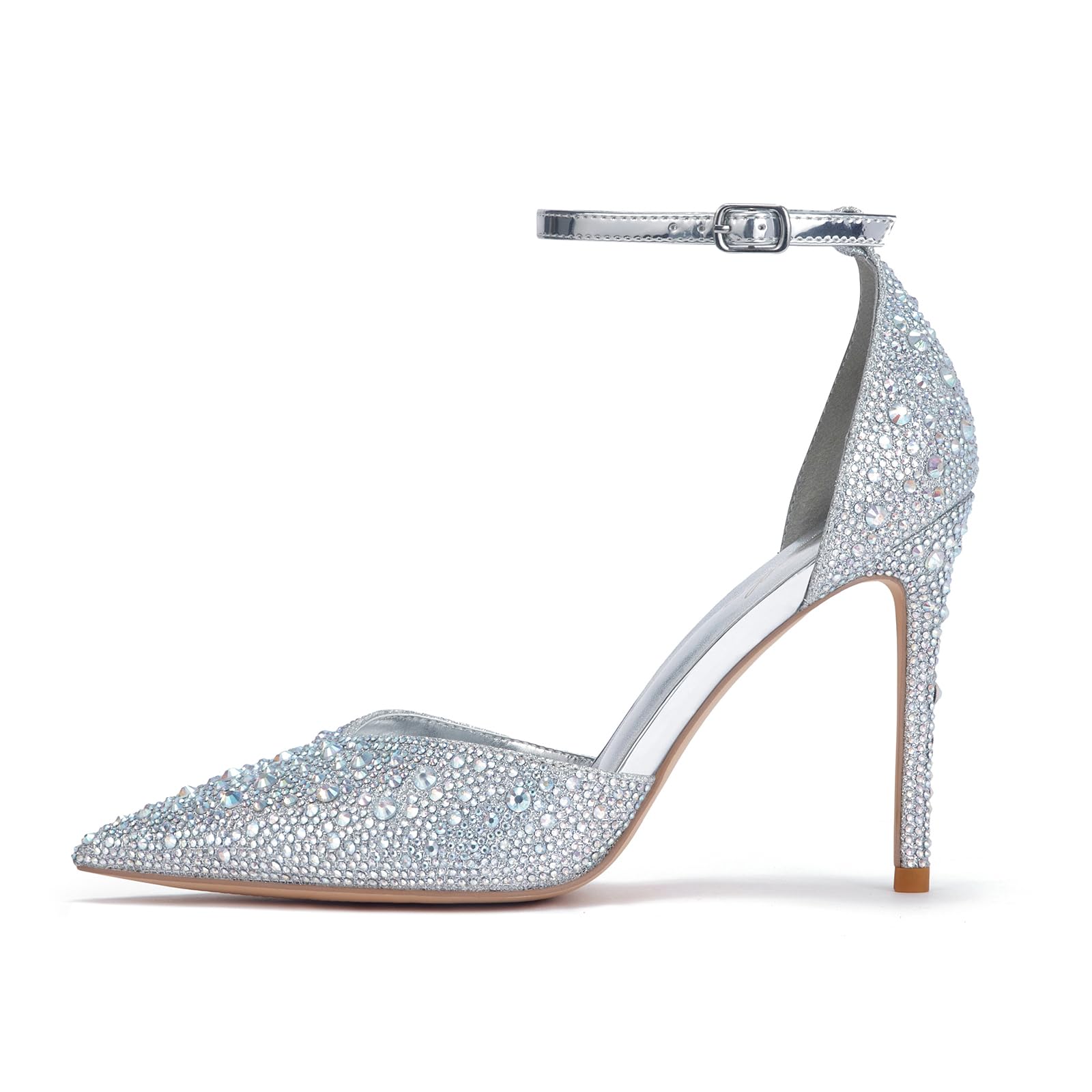 Zhabtuc Strass Pumps für Damen Glitzer Knöchelriemen Stiletto Heels 10 cm/3,94 Inches Funkelnde Spitze Absatzschuhe Party Hochzeit Heels Brautschuhe Glänzende Stöckelschuhe