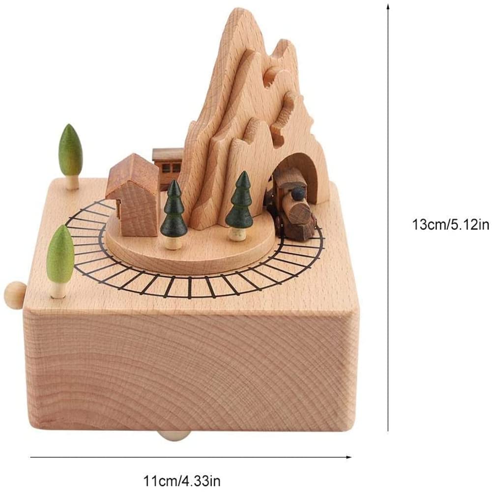 Cleana Arts Mountain Tunnel Music Box - Handcrafted Beech Wood Mechanical Music Box - View #3