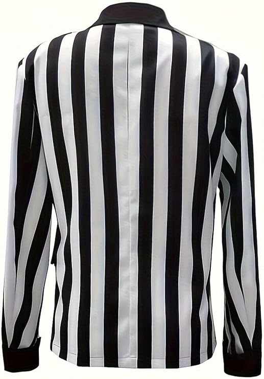 Women's Black and White Wide Stripe Blazer Single Breasted Button Office Work Uniform Jacket