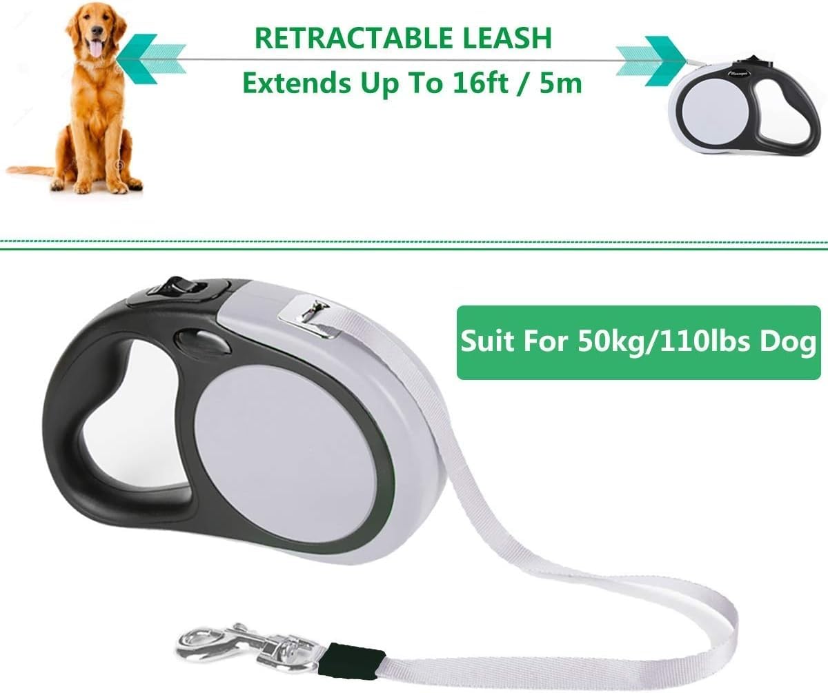 Correa de perro retráctil doble para 2 perros grandes (hasta 110 libras cada uno) - Zodiaco extensible de doble cabeza de 4,9 m con bolsas de caca, agarre antideslizante - un botón de rotura y bloqueo