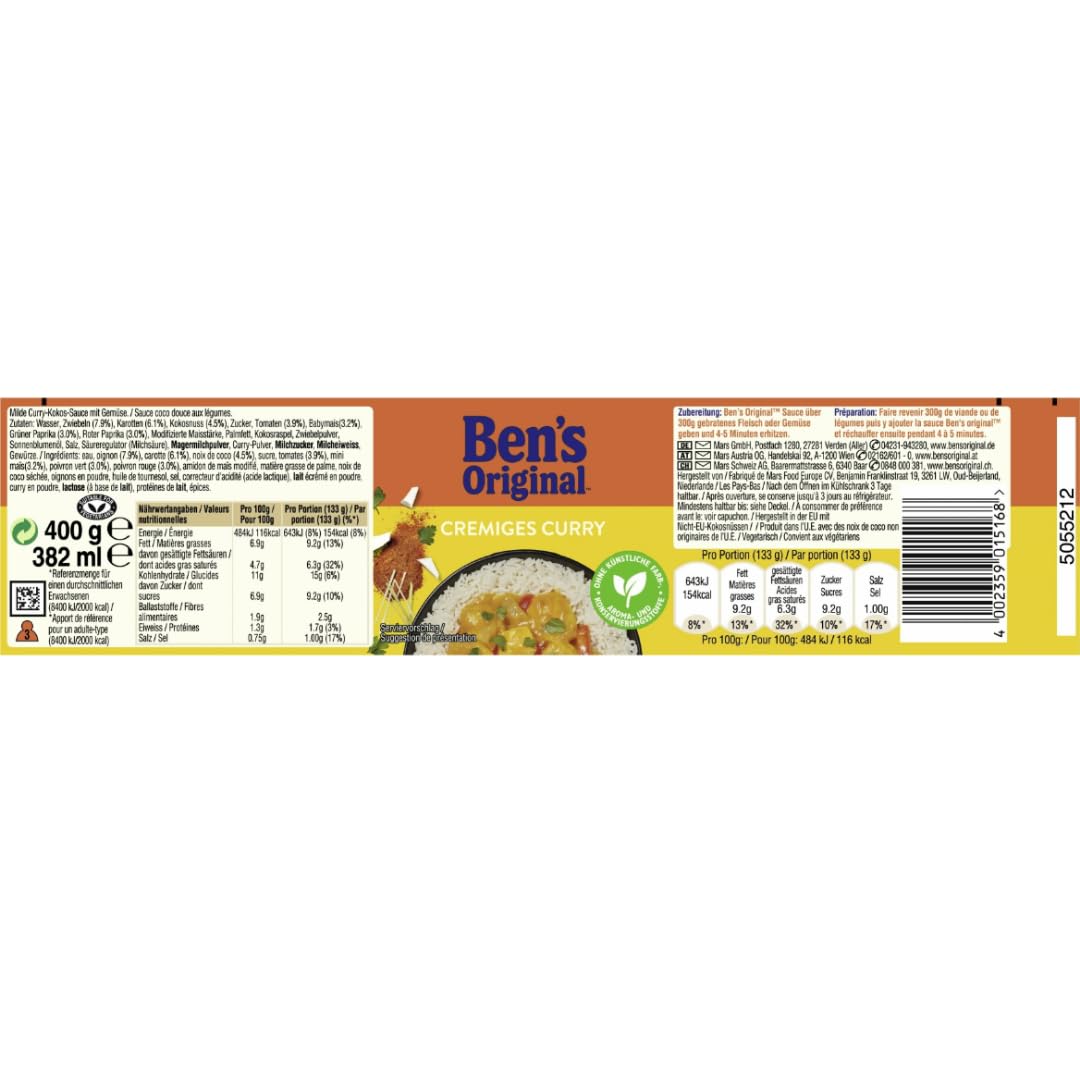 Ben's Original Cremiges Curry Soße Sauce 400 gramm x 12 STÜCK
