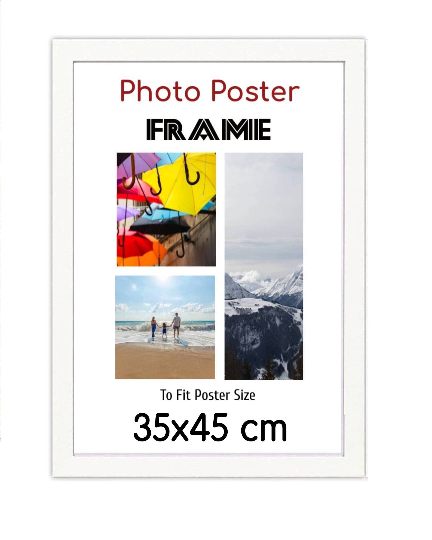White Poster Picture Frame Display 35x45 cm HD Clear Aclyric Front Frame MDF Backing Wall Hanging Metal Hooks Hooks Home Office Use