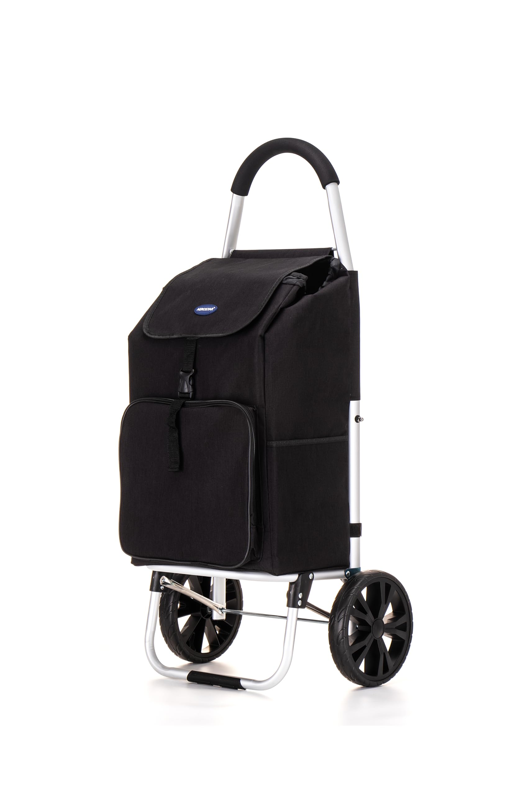 Large Lightweight Shopping Trolley with Wheels – 64L Grocery Cart with Handle, Heavy-Duty & Collapsible for Easy Storage – Ideal for Shopping, Laundry & Travel (Black)