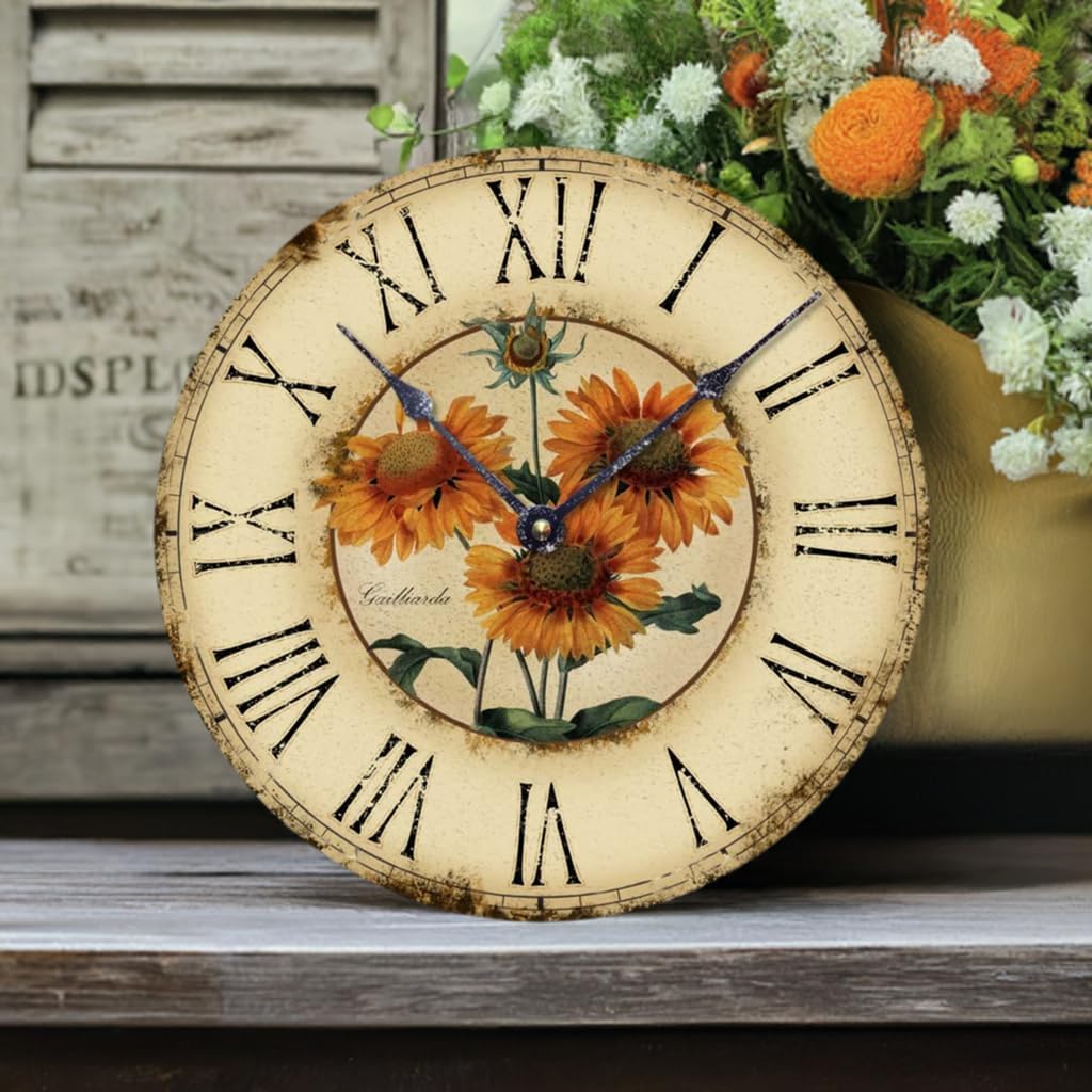 Item C1120 Vintage Style 10.5 Inch French Floral Wall Clock