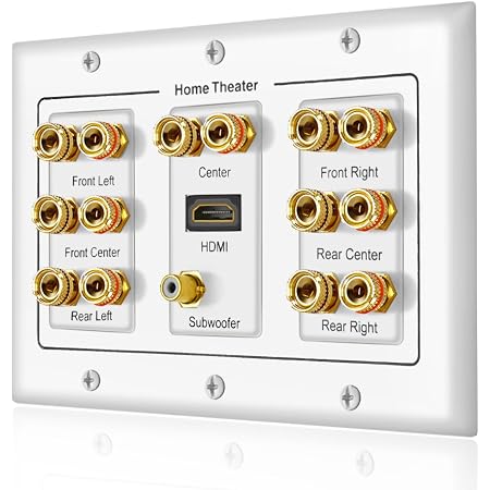 Fosmon 2-Gang 7.1 Surround Sound Wall Plate - Gold Plated Speaker Connectors With RCA Jacks