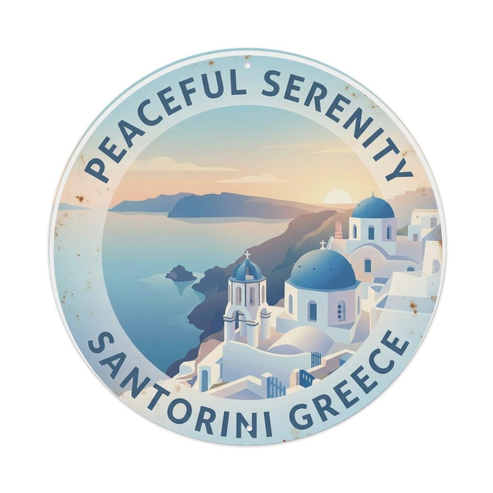 Vintage Travel Serenity Santorini Peaceful Metal Tin Sign