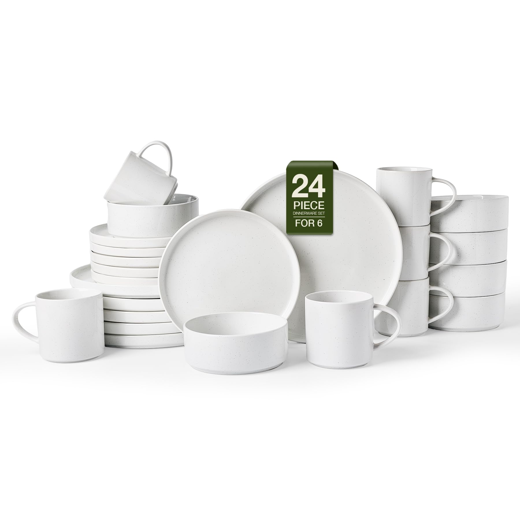 Famiware Nebula 24-Piece Stoneware Dinnerware Set with Mugs, White