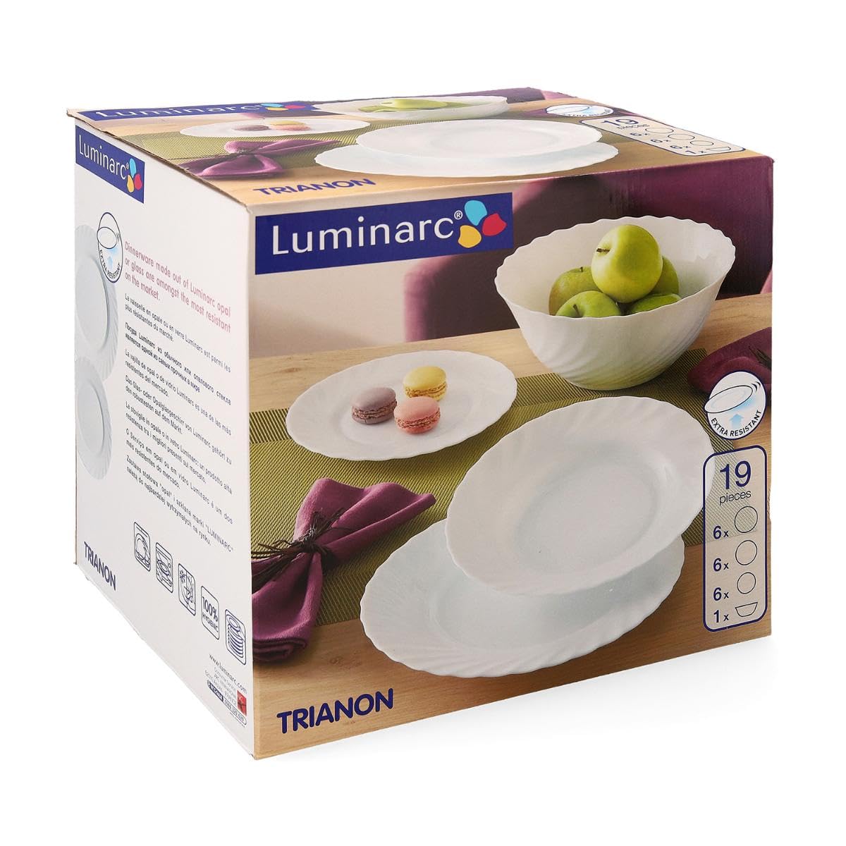 Porcelanowy zestaw obiadowy 19 sztuk Luminarc kuchnia zastawa stołowa serwis talerz ceramiczny