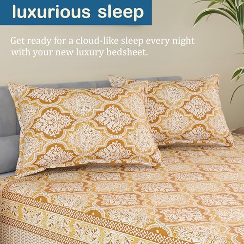 Image of Kuber Industries Cotton 160 TC Double Bedsheet With 2 Pillow Covers | Machine Washable Soft Bedsheet For Living Room, Home & Hotels | Flower Heritage - Brown