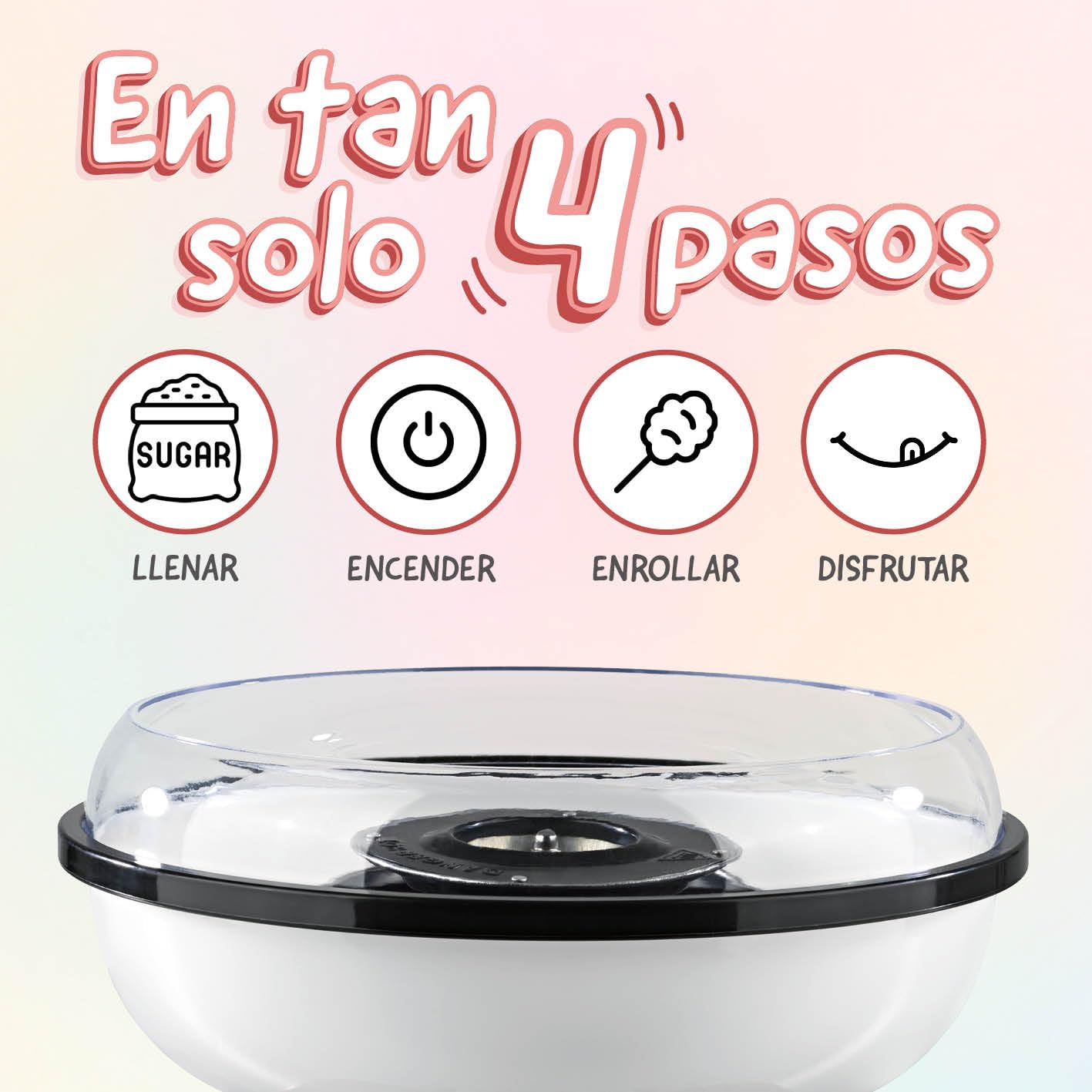 GOURMETmaxx Máquina de Algodón de Azúcar para el hogar | El Original Rojo con 10 palitos y Cuchara medidora en nostálgico diseño Retro | Mejor algodón de azúcar