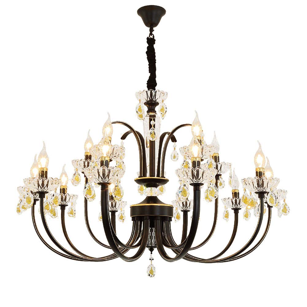 Während Lighting,E14 Amerikaner Prägnant Eisenkunst Kronleuchter Beleuchtung,Wohnzimmer Esszimmer Schlafzimmer Kleidung Store Licht,Kreativ Kerze Kristall Kronleuchter Lichter-Schwarzes gold 15 kopf