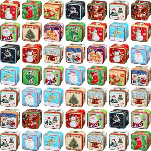 Hicarer 60 Pcs Christmas Cookie Tins with Lids Square Xmas