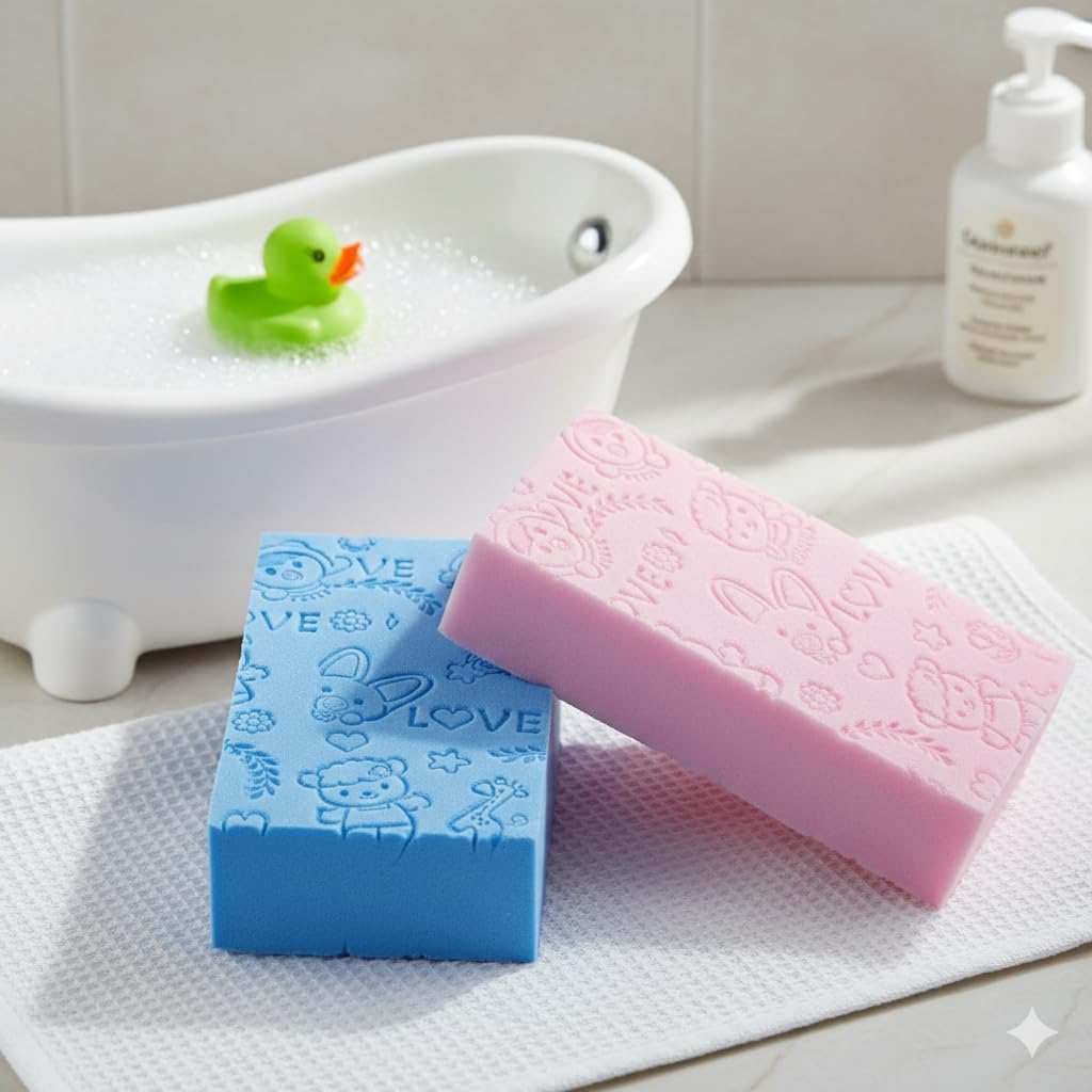 kayoko® super soft bath sponge (pack of 2) - gentle body scrubber for babies, kids & adults - painless exfoliation & dead skin remover (multicolor)
