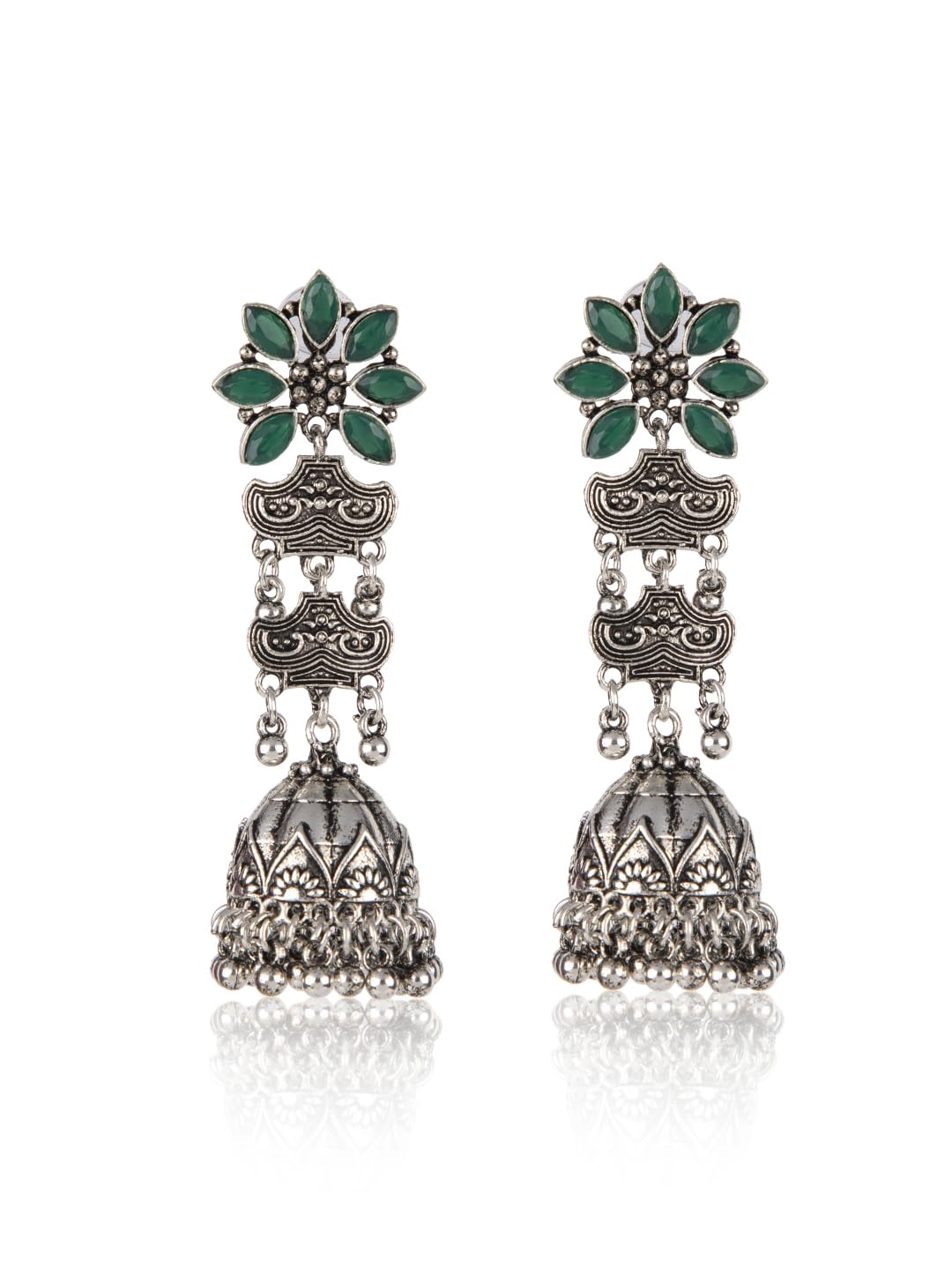 Priyaasi Oxidised Green Stone Studded Floral Jhumka Earrings (B0CM69KGLM) Amazon Price History, Amazon Price Tracker