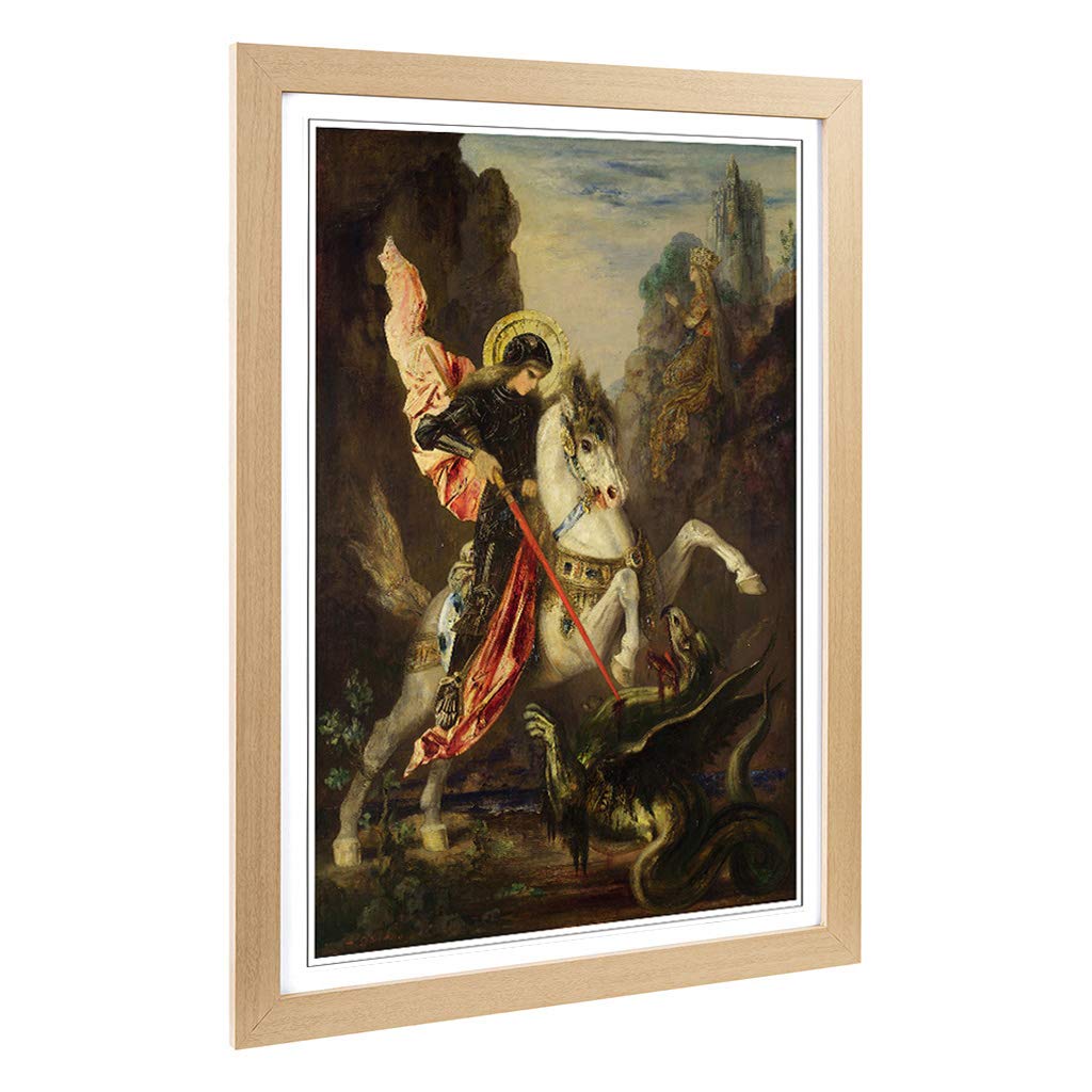 Big Box Art Framed Print of Gustave Moreau George and The Dragon Design | Wall Art Picture | Home Decor for Kitchen, Living Room, Bedroom, Hallway, Oak, A2 / 24.5x18 Inch / 62x45cm
