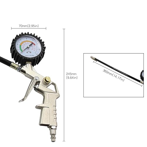 Miniatura 2 de Medidor de presión de neumáticos con inflador 0-220 PSI 0-16 bar, compresor de aire, accesorio para inflador de neumáticos, portabrocas de aire con