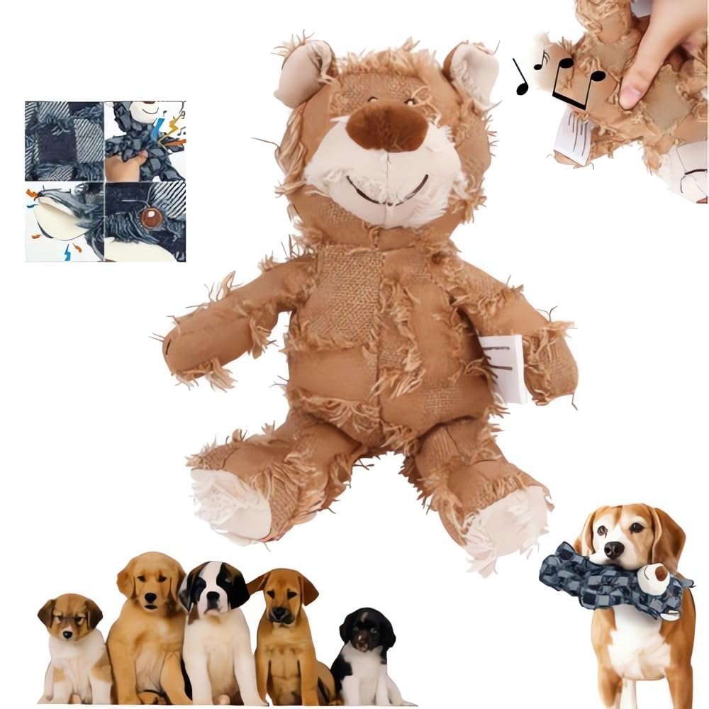 TERRIFI Dog Companion For Heavy Chewers, Indestructible Bear Dog Toy, Interactive Bear Dog Toy, Unbreakable Stuffed Plush Dog Toys, Durable Squeaky Dog Toys (Brown 22 X 15CM)