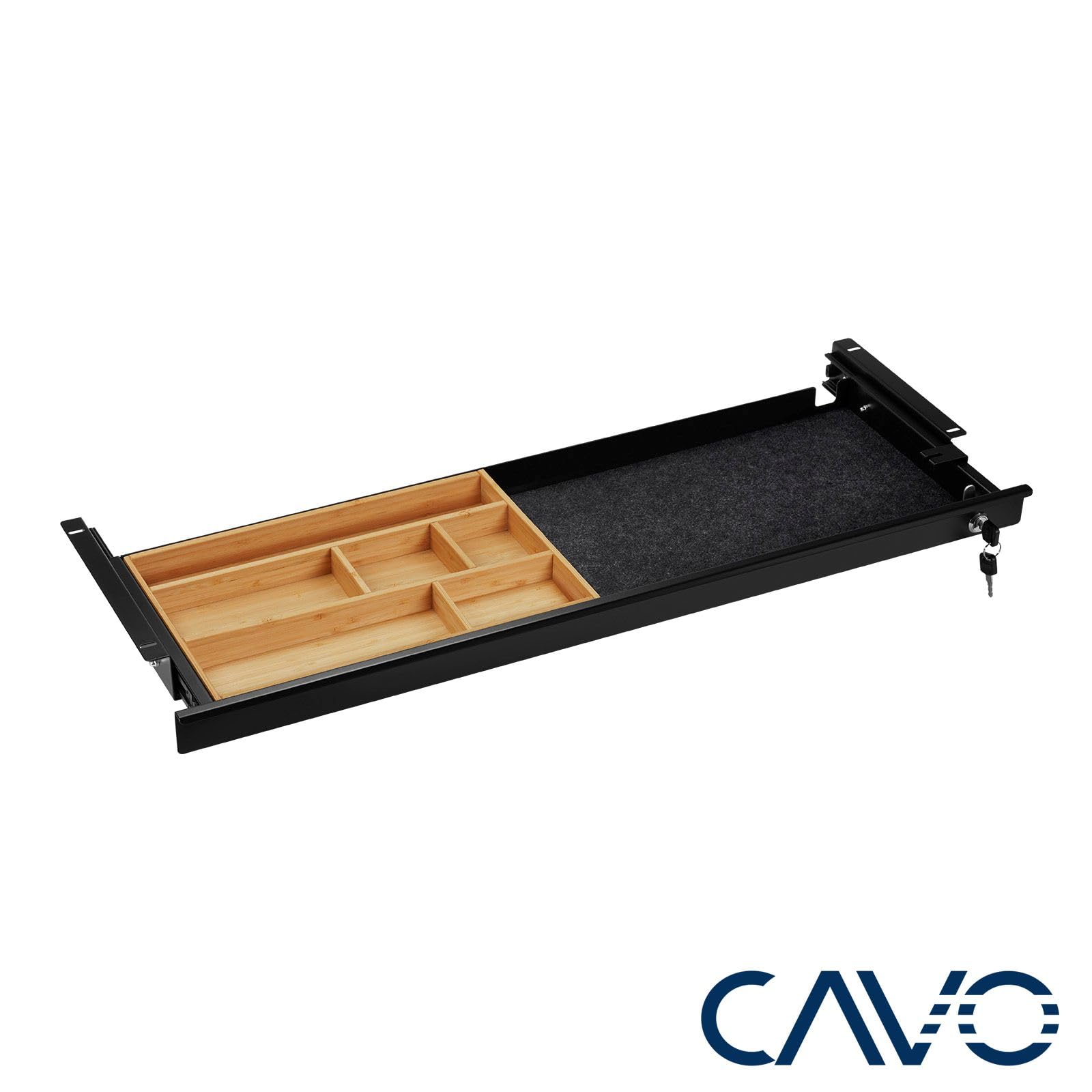 CAVO Dokumentenschublade abschließbar 850 x 265 x 45 mm schwarz mit Bambus Einsatz Schreibtischschublade Büroschublade
