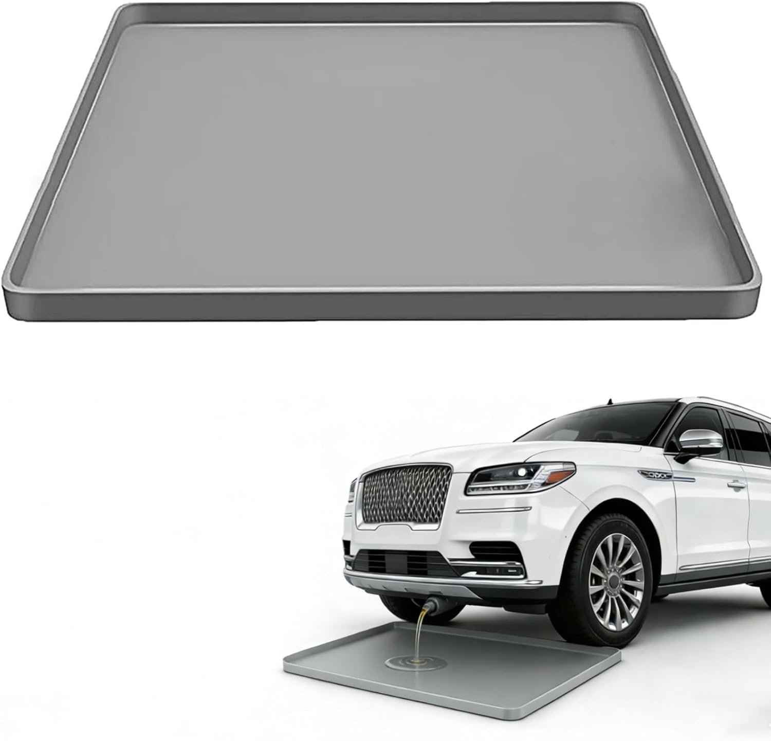 Oil Drip Mat for Under Car 27'' x27'' Silicone Oil Spill Mat for Garage Floor, Driveway Oil Drain Pan Non-Slip No Splatter Liquid Leaks Oil Drip Tray,Protect Garage Surface from Spill & Stain-Grey