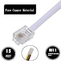 Vista 3 de Cable de extensión de teléfono de 15 pies, cable de línea telefónica con conector RJ11 estándar y 1 acoplador de línea y 15 soportes de clip
