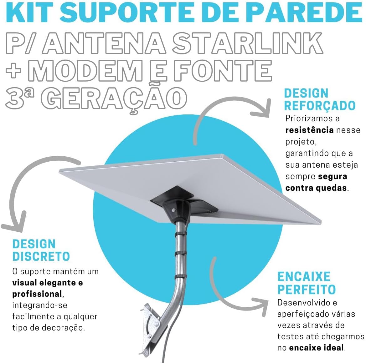 Suporte Articulado de Parede Laje Telhado Compatível com Antena, Modem e Fonte Starlink 3ª Geração