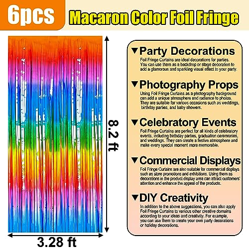 Image of 6 Pack Dark RainbowFoil Fringe Curtain Backdrop, 3.28Ft x 8.2Ft Metallic Tinsel Foil Fringe Streamer Curtains for Photo Booth, Christmas Day, Thanksgiving, Wedding, New Year Party Decorations