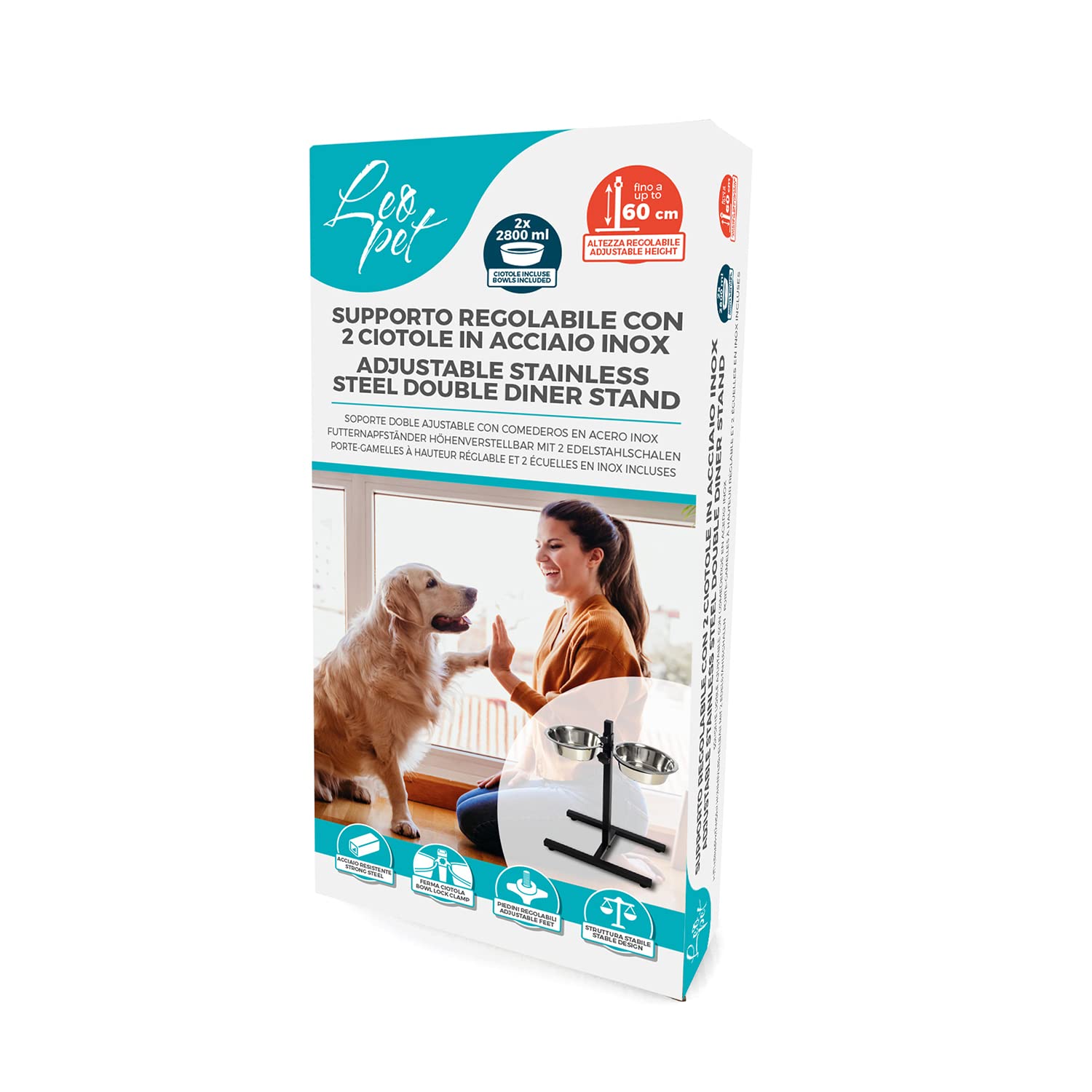 Ciotola Per Animali Kerbl In Acciaio Inox - 1800ml, Nero Con Motivo, Per Cibo E Acqua