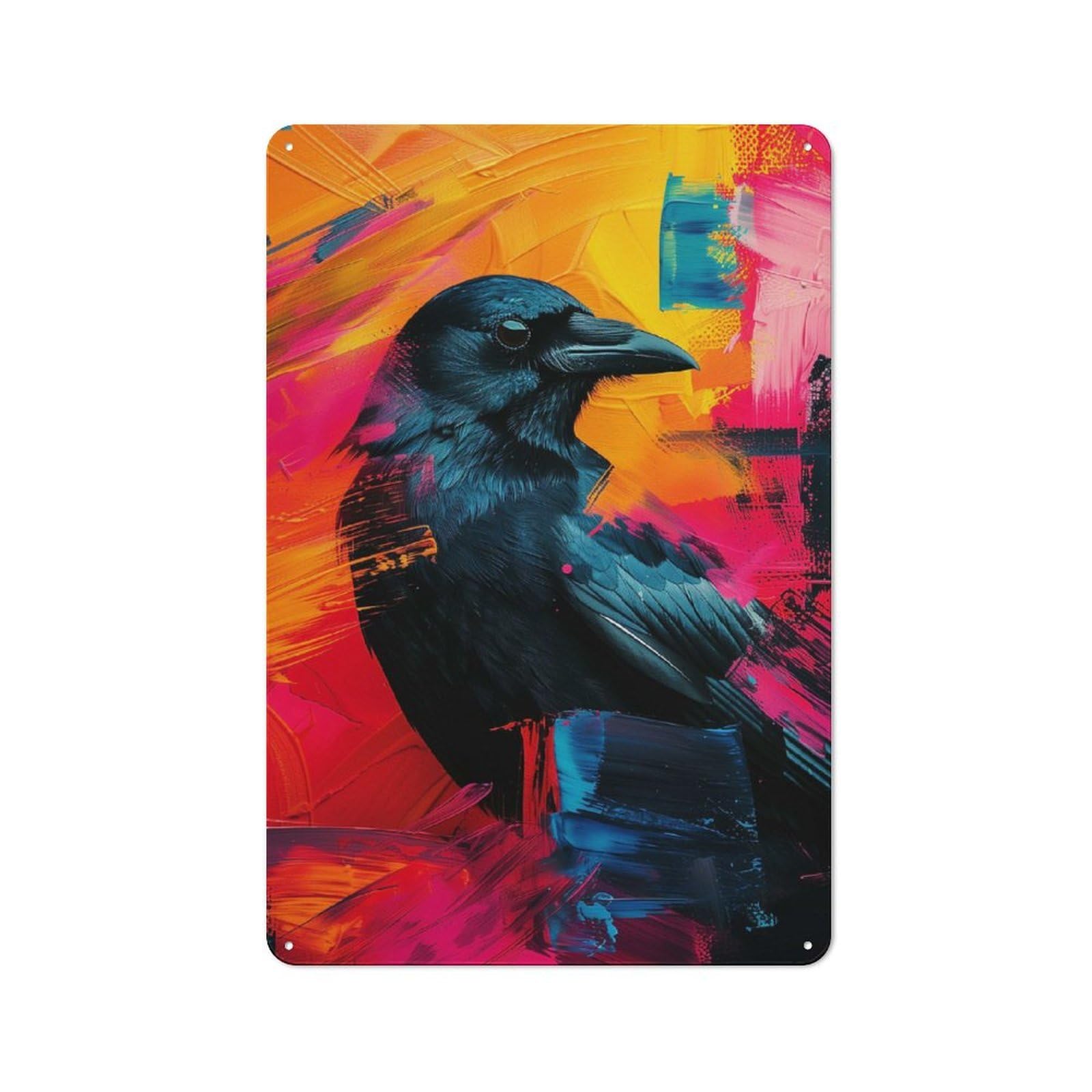 Retro Tin Sign 30x20cm Featuring Crow in Abstract Art for Bar Or Restaurant, Suited to Wall Displays in Bars And Restaurants