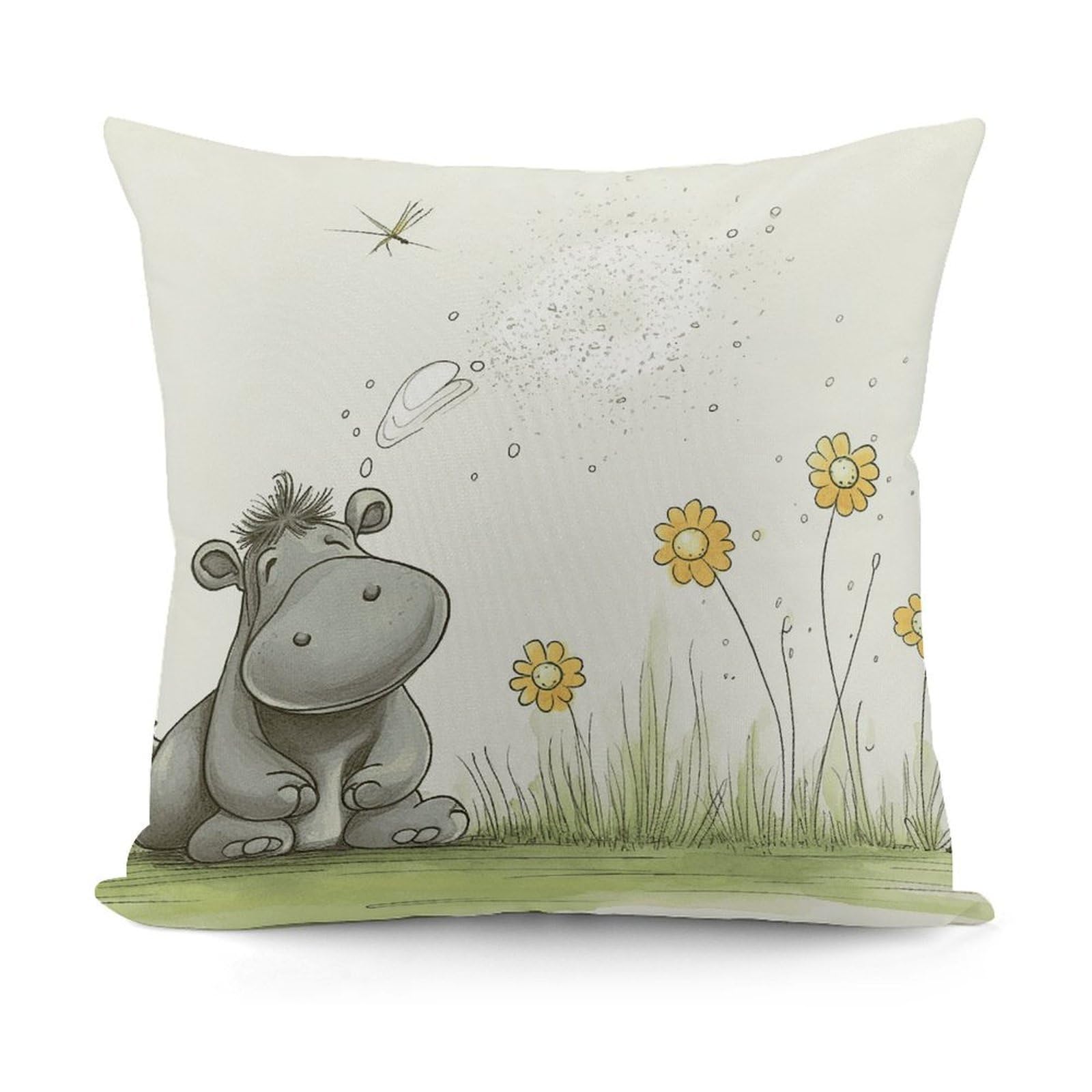 JTREHY Hippo and Dandelion Pillow Covers Decorative Throw Pillow Covers Soft Decor Couch Cushion Case Modern Square Pillow Cases Summer Pillow Cover for Sofa Living Room 18x18 in