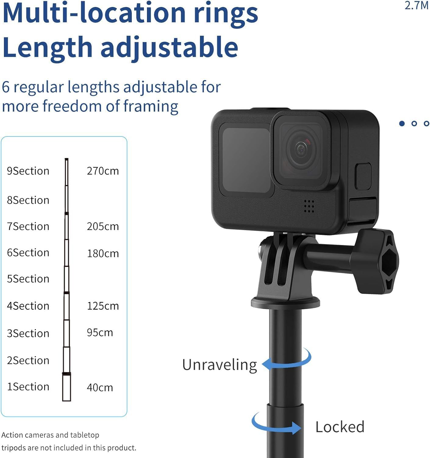 Amazon | TELESIN Insta360 GoPro用2.7mメートル 超長 炭素繊維 自撮り 