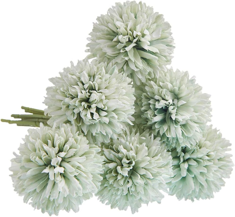 CQURE Artificial Flowers, Fake Flowers Silk Plastic Artificial Hydrangea 6 Heads Bridal Wedding Bouquet for Home Garden Party Wedding Decoration 6Pcs (Green)