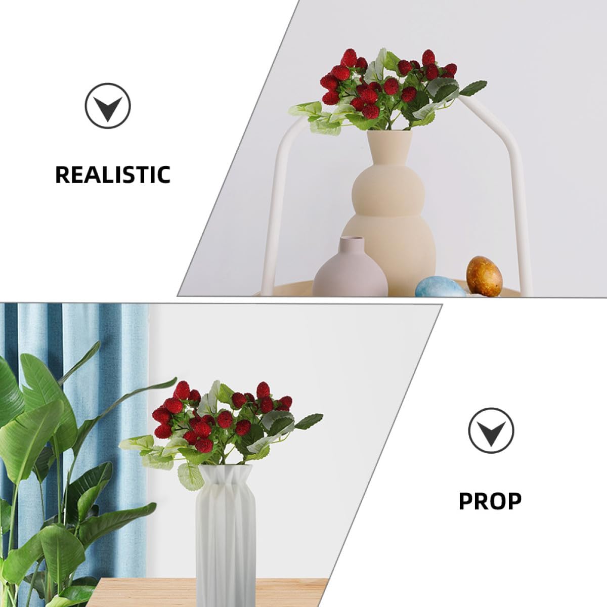 6pcs Realistic Waxberry Artificial Fruit Stems Faux Plastic Simulation Berries for Home Décor Party Table Centerpieces Red Waxberry Branches