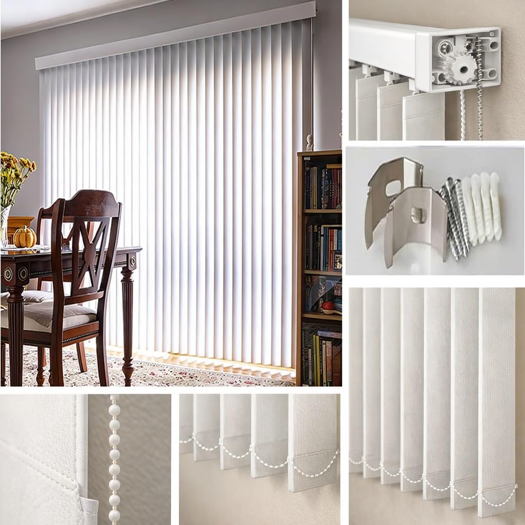 Vertical Blinds for Sliding Glass Doors 43" 47" 55" 59" 63" 68" 71" 78" 83" White Blackout Window Blind & Indoor Patio Door Blind, Room Divider Window Blind, Cordless(88" W x 48" H)