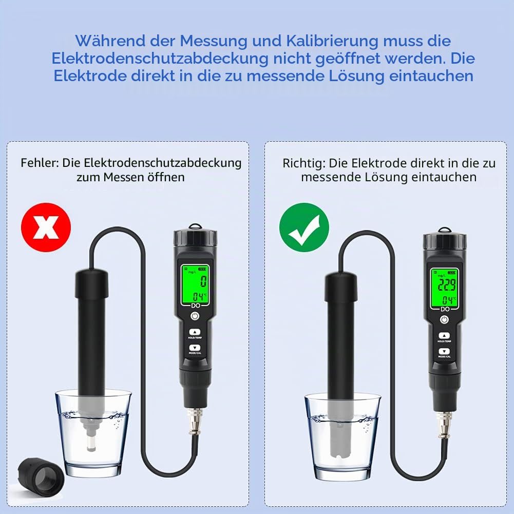 Gelöstes Sauerstoffmessgerät, Hochpräziser 0,0-30,0 Mg/L Gelöstes Sauerstoffmessgerät Mit Lcd-Digitalanzeige, Tragbarer O2-Teststift Für Teiche Und Aquarien, Für Süßwasser/Meerwasser