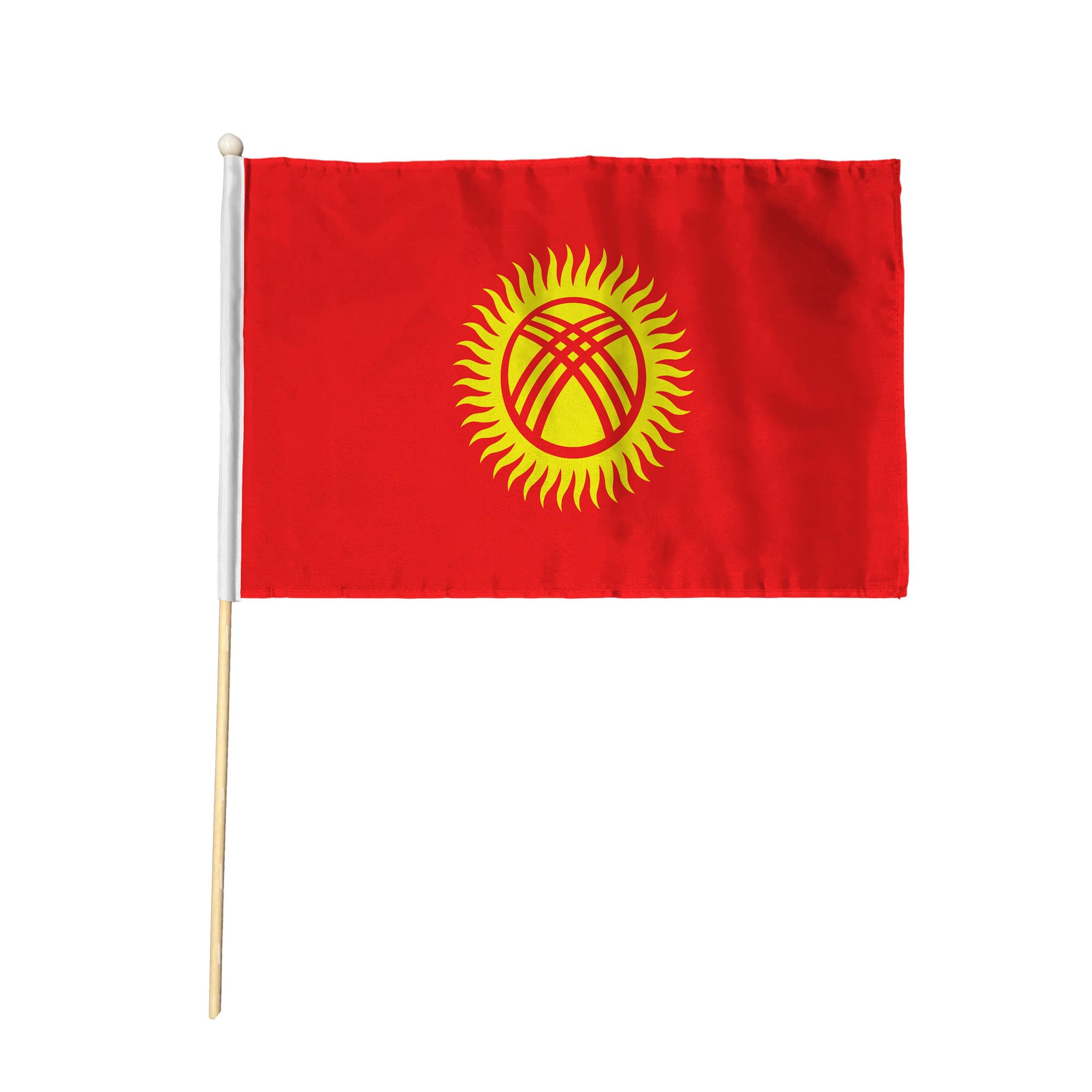 Flagtex Kyrgyzstan Pack of 12 Hand Waving Flag (9x6 Inch) - Premium Wooden Stick Hand Flag 9x6 Inch Natural Wood Pole Kyrgyz National Flag Events Parades Celebrations International Sports — image 1