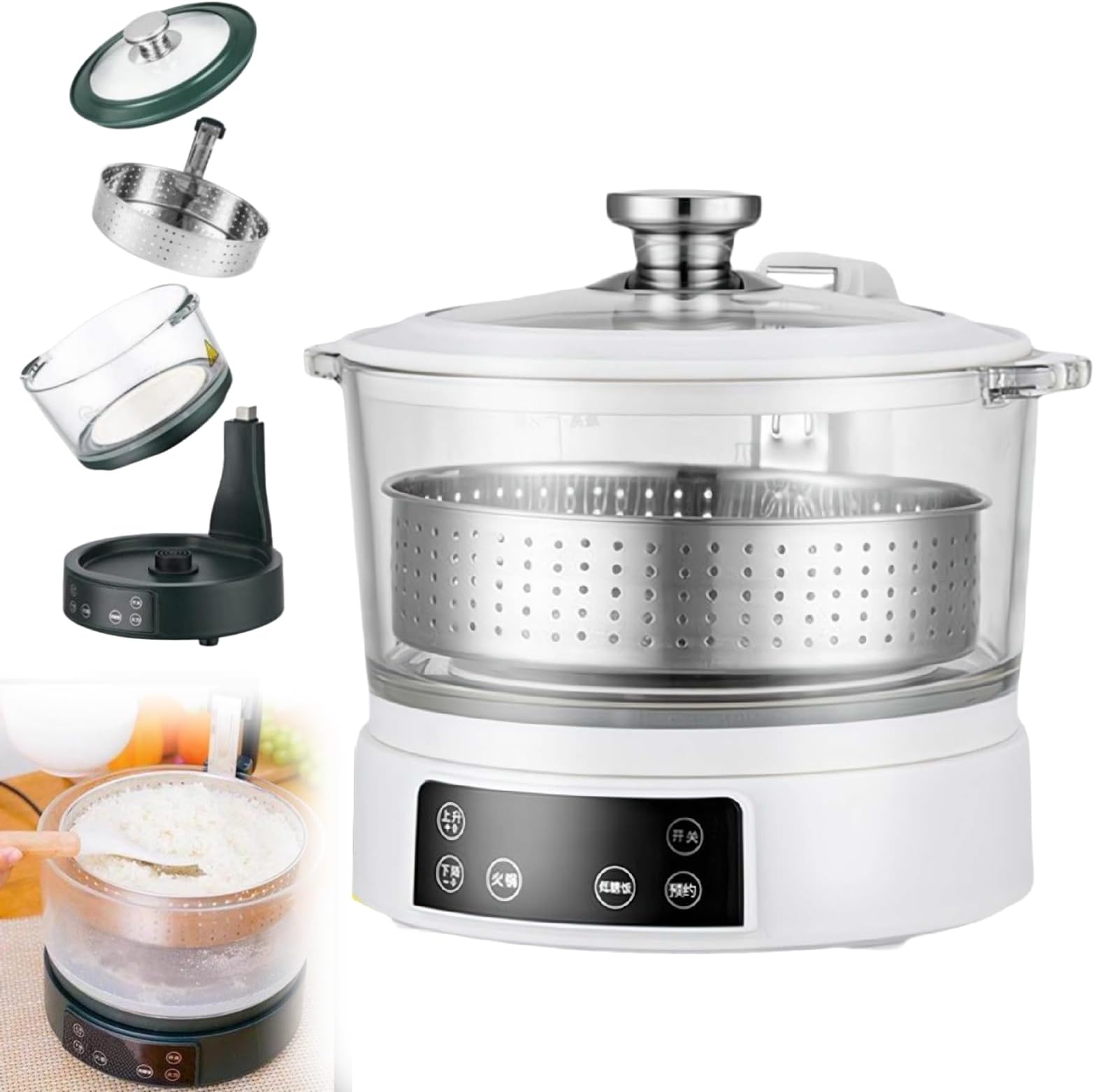 Professional Smart Multicooker & Food Steamer, Intelligent Rice Cooker for Low-Carb Rice & Grains, Flavor Lock Technology, Glass Inner Pot, 3L Capacity